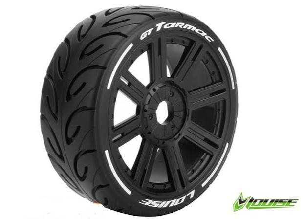 MFT GT Tarmac 1/8 GT Tires (Soft Compound), Mounted on Black Spoke Rim (2Pcs.)