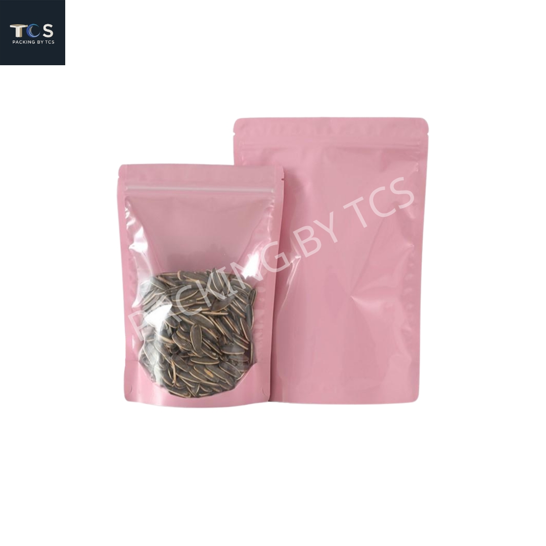 ถุงซิปตั้งได้ หน้าใสหลังฟอยล์สี