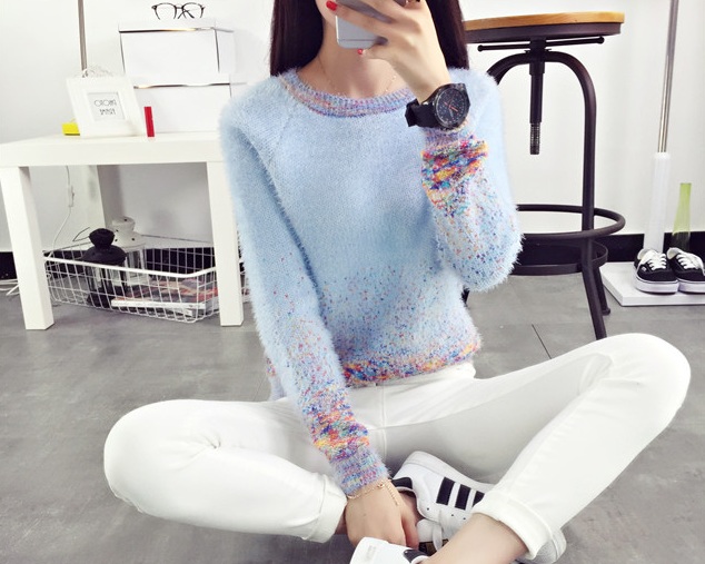 พรีออเดอร์ - เสื้อไหมพรมแฟชั่นแขนยาว Pre - ST632 (สีฟ้า)