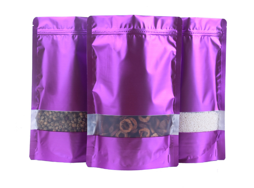 ถุงฟอยล์ซิปล็อคตั้งได้ - ฟอยล์สี หน้าต่างสี่เหลี่ยมใส (เมทัลไลท์)