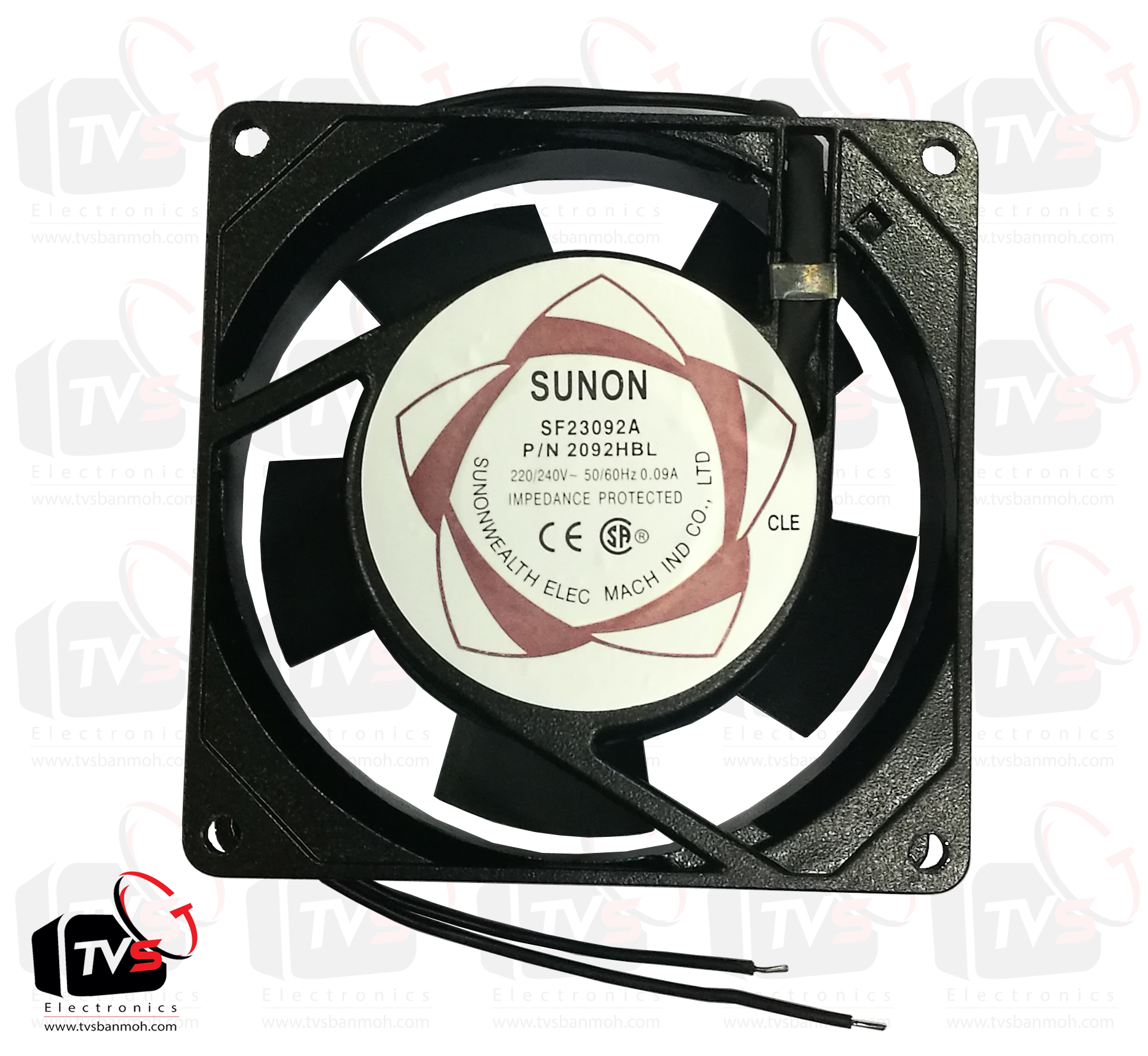พัดลมระบายความร้อน SUNON SF23092A 2092HBL fan Cooling 220-240V พร้อมตะแกรงชุบโครเมียม 3.5 นิ้ว และสายไฟสีดำ 1.5 เมตร พร้อมปลั๊กเสียบ