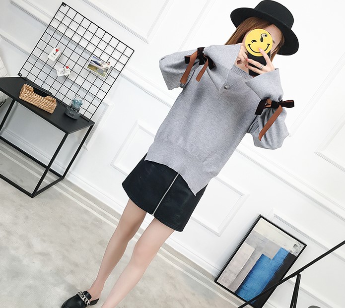 พร้อมส่ง - เสื้อไหมพรมแขนยาว ST191 (สีเทา)