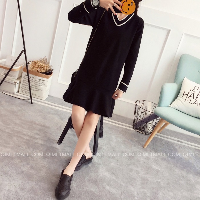 พรีออเดอร์ - เดรสไหมพรม Pre - DT147 (สีดำ)