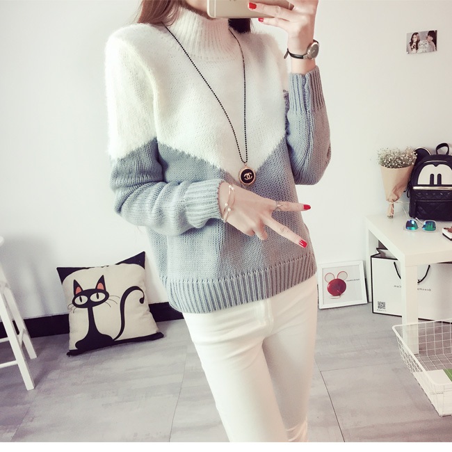 พร้อมส่ง - เสื้อไหมพรมแขนยาว ST171 (สีขาวเทา)