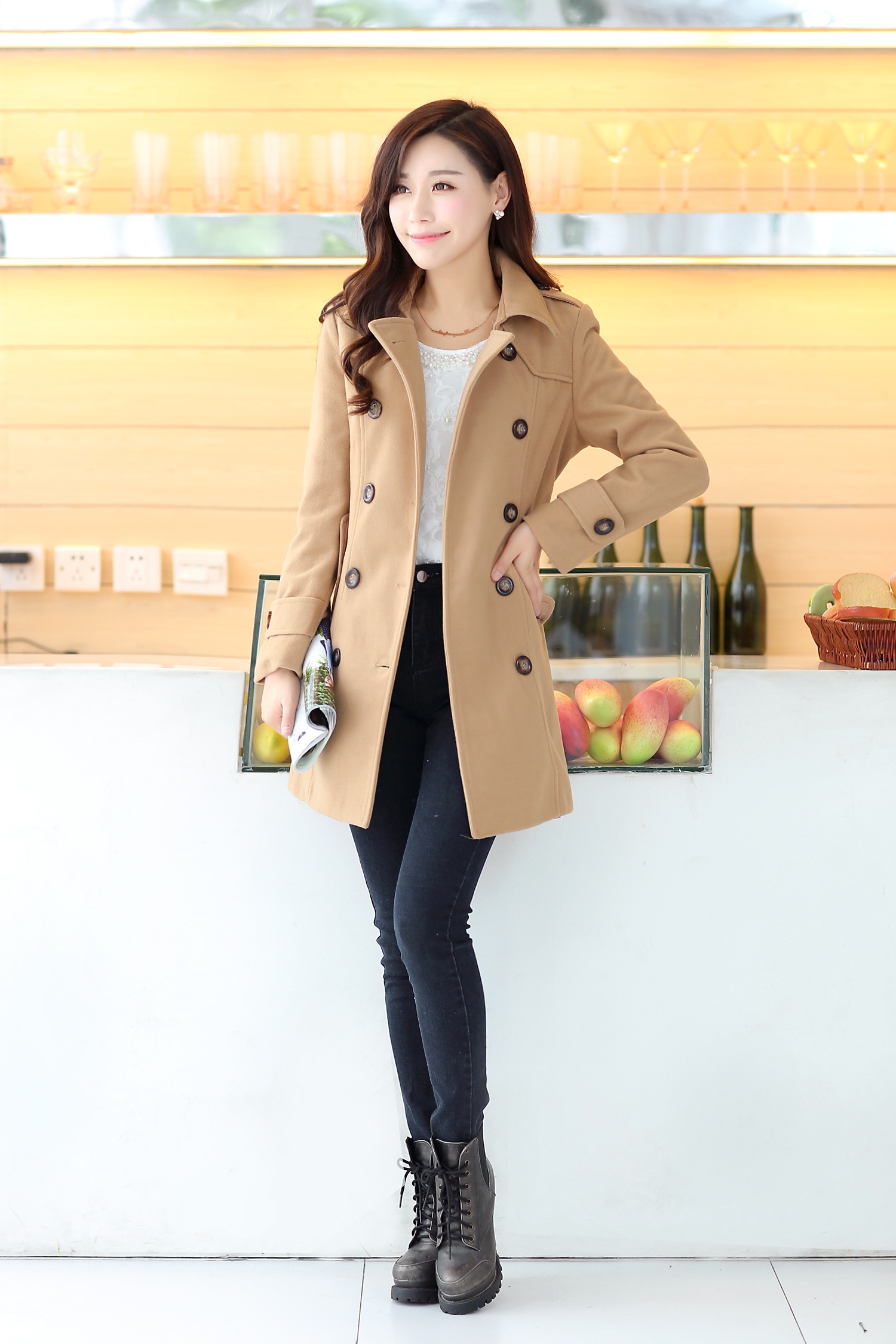 พร้อมส่ง - เสื้อโค้ทผ้าวูลกันหนาว CT150 (สีน้ำตาล)