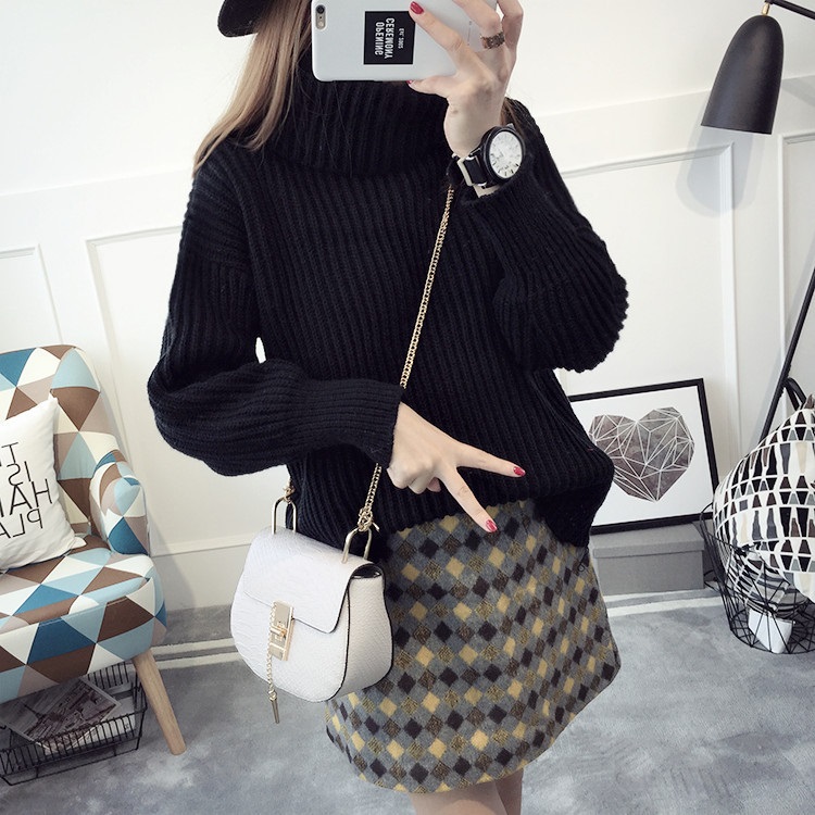 พรีออเดอร์ - เสื้อไหมพรมแฟชั่นแขนยาว Pre - ST789 (สีดำ)