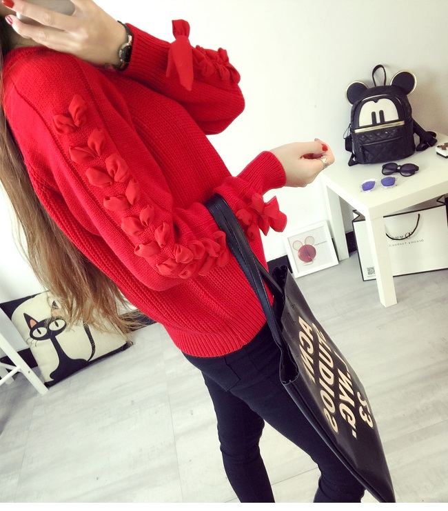 พร้อมส่ง - เสื้อไหมพรมแขนยาว ST165 (สีแดง)