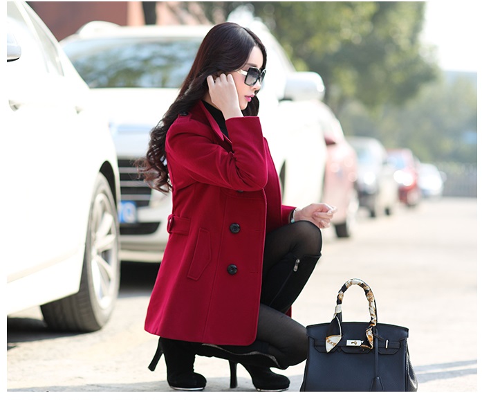 พร้อมส่ง - เสื้อโค้ทผ้าวูล CT126 (สีแดงไวน์)