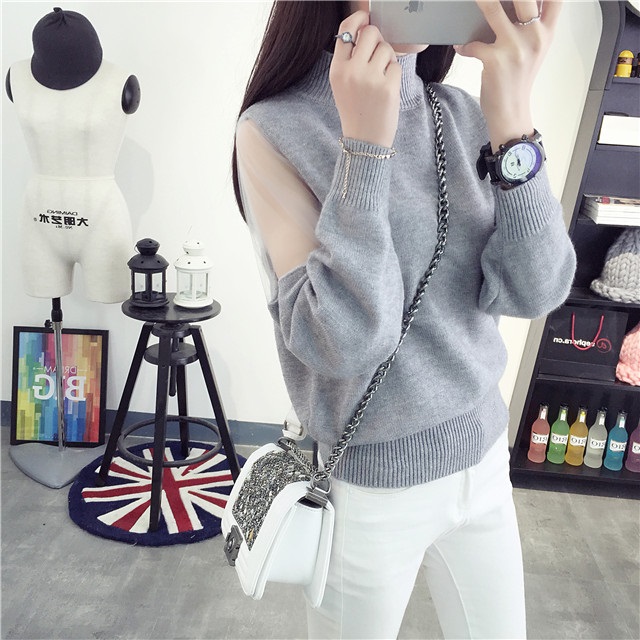 พรีออเดอร์ - เสื้อไหมพรมแฟชั่นแขนยาว Pre - ST665 (สีเทา)