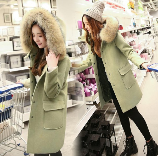 พร้อมส่ง - เสื้อโค้ทผ้าวูลกันหนาว CT173 (สีเขียว)