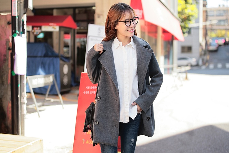 พรีออเดอร์ - เสื้อโค้ทผ้าวูลกันหนาว Pre - CT630 (สีเทา)