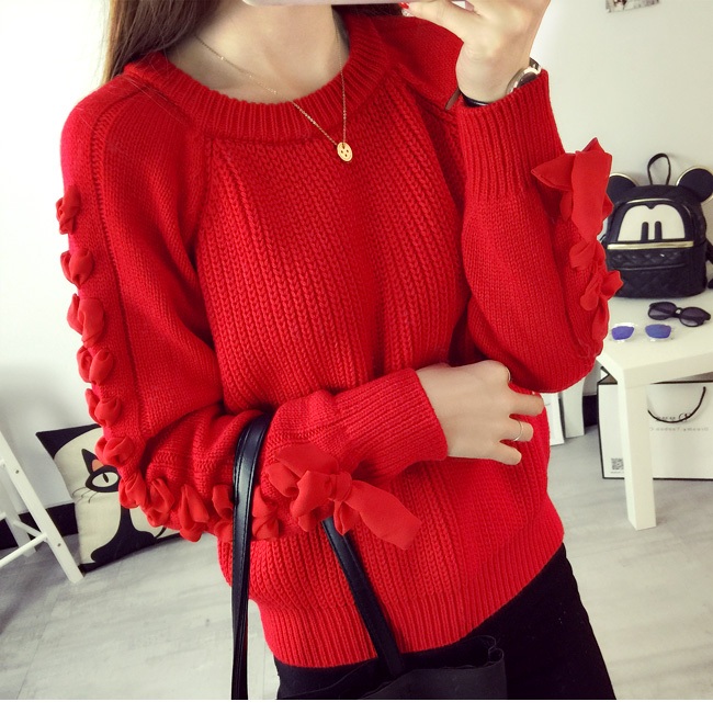 พร้อมส่ง - เสื้อไหมพรมแขนยาว ST165 (สีแดง)