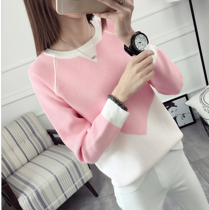 พร้อมส่ง - เสื้อไหมพรมแขนยาว ST187 (สีชมพู)