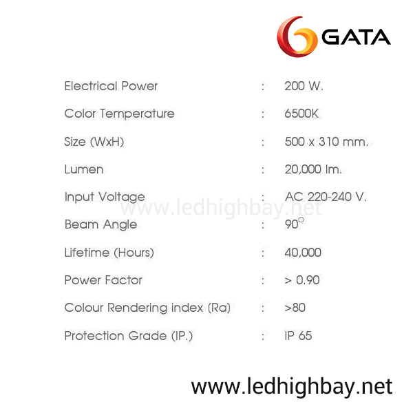 โคมไฮเบย์ LED 200w ยี่ห้อ GATA (แสงส้ม)