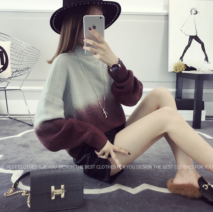 พรีออเดอร์ - เสื้อไหมพรมแฟชั่นแขนยาว Pre- ST761 (สีเทาแดงเข้ม)