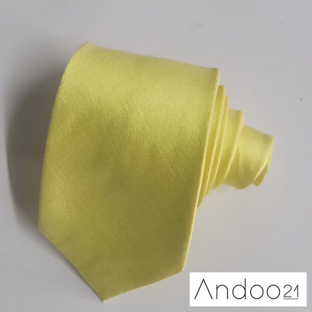 NT376_เนคไทผ้าไหมเทียม สีเหลือง หน้ากว้าง 3 นิ้ว