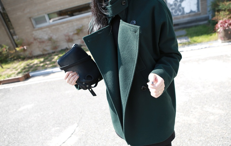 พรีออเดอร์ - เสื้อโค้ทผ้าวูลกันหนาว Pre - CT610 (สีเขียวเข้ม)