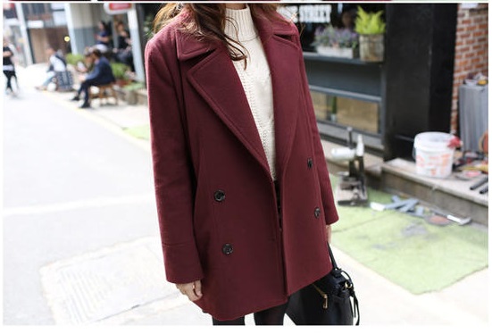 พร้อมส่ง - เสื้อโค้ทผ้าวูลกันหนาว CT132 (สีแดงไวน์)