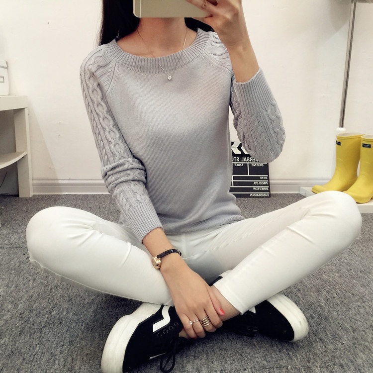 พร้อมส่ง - เสื้อไหมพรมแขนยาว ST116 (สีเทา)