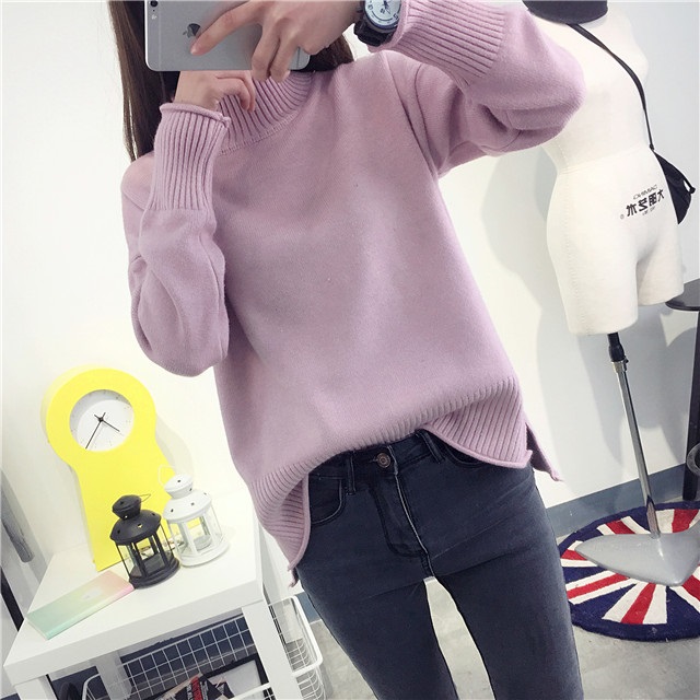 พรีออเดอร์ - เสื้อไหมพรมแฟชั่นแขนยาว Pre - ST673 (สีม่วง)