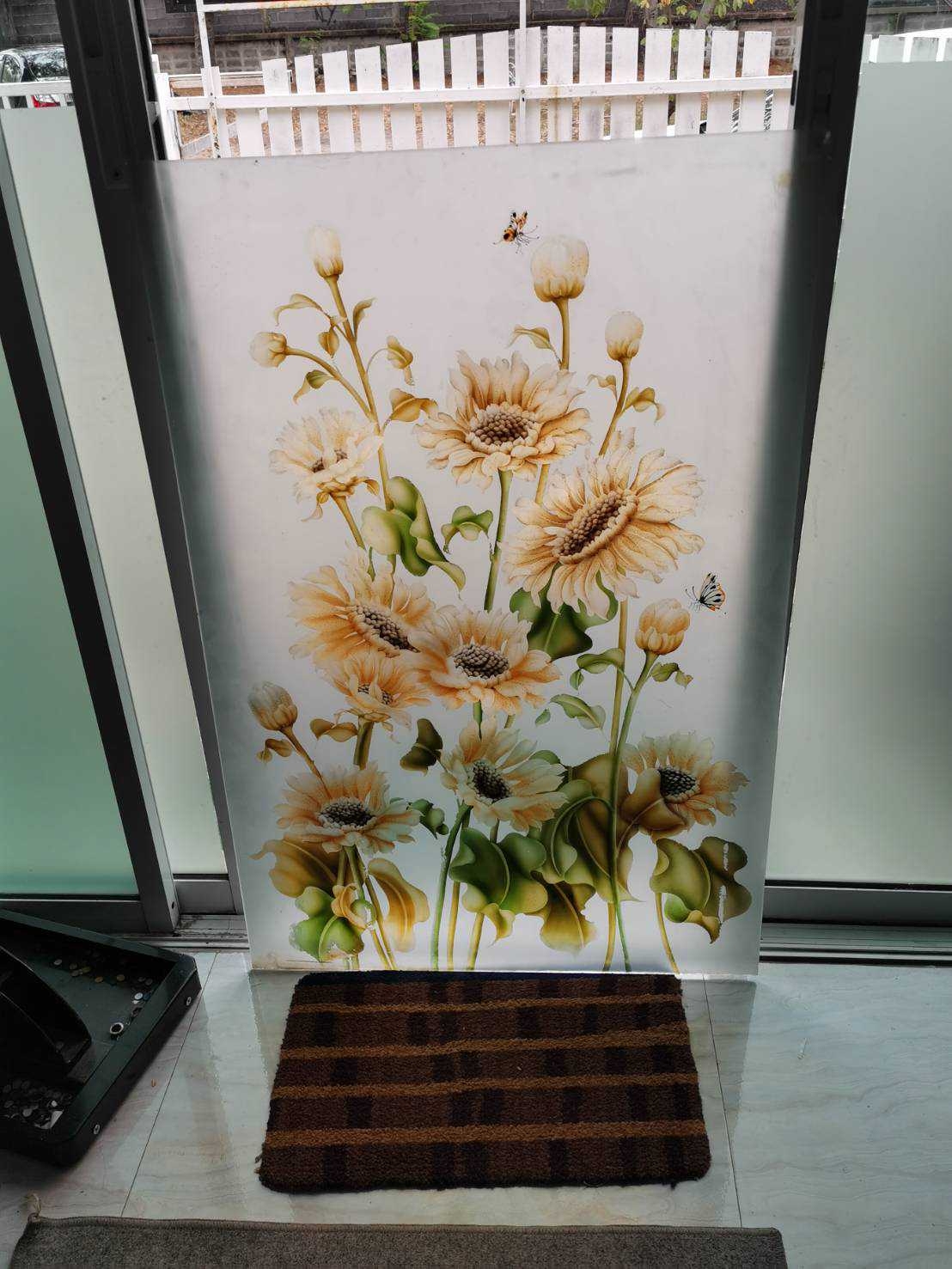 งานป้ายกระจกพ่นทราย กระจกสลักลาย