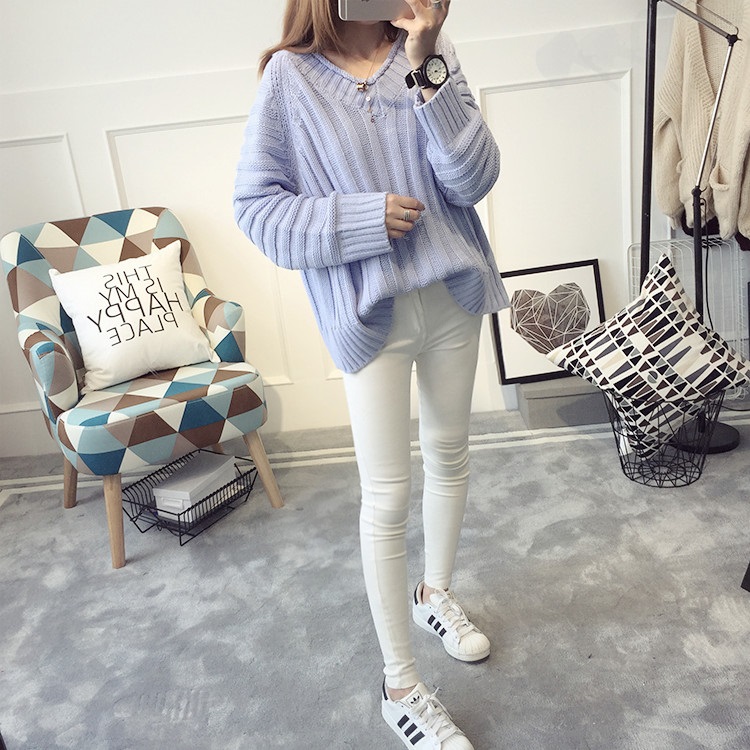 พรีออเดอร์ - เสื้อไหมพรมแฟชั่นทรงหลวม Pre - ST768 (สีฟ้า)