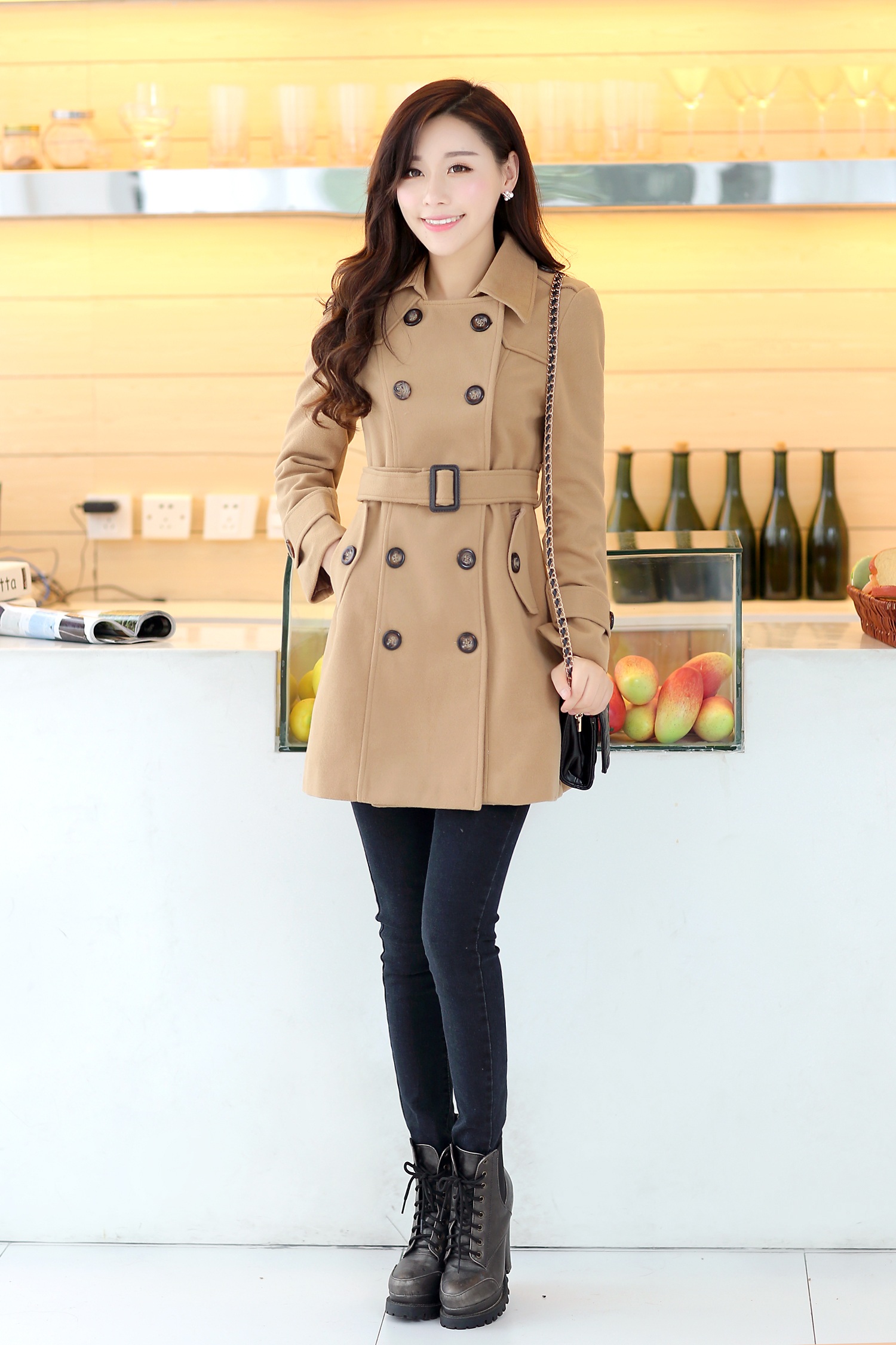 พร้อมส่ง - เสื้อโค้ทผ้าวูลกันหนาว CT150 (สีน้ำตาล)