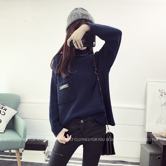 พรีออเดอร์ - เสื้อไหมพรมแขนยาวทรงหลวม Pre- ST755 (สีน้ำเงิน)