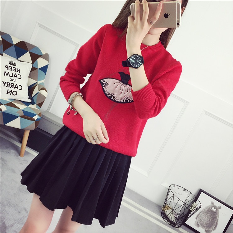 พรีออเดอร์ - เสื้อไหมพรมแฟชั่นลายการ์ตูน Pre- ST723 (สีแดง)