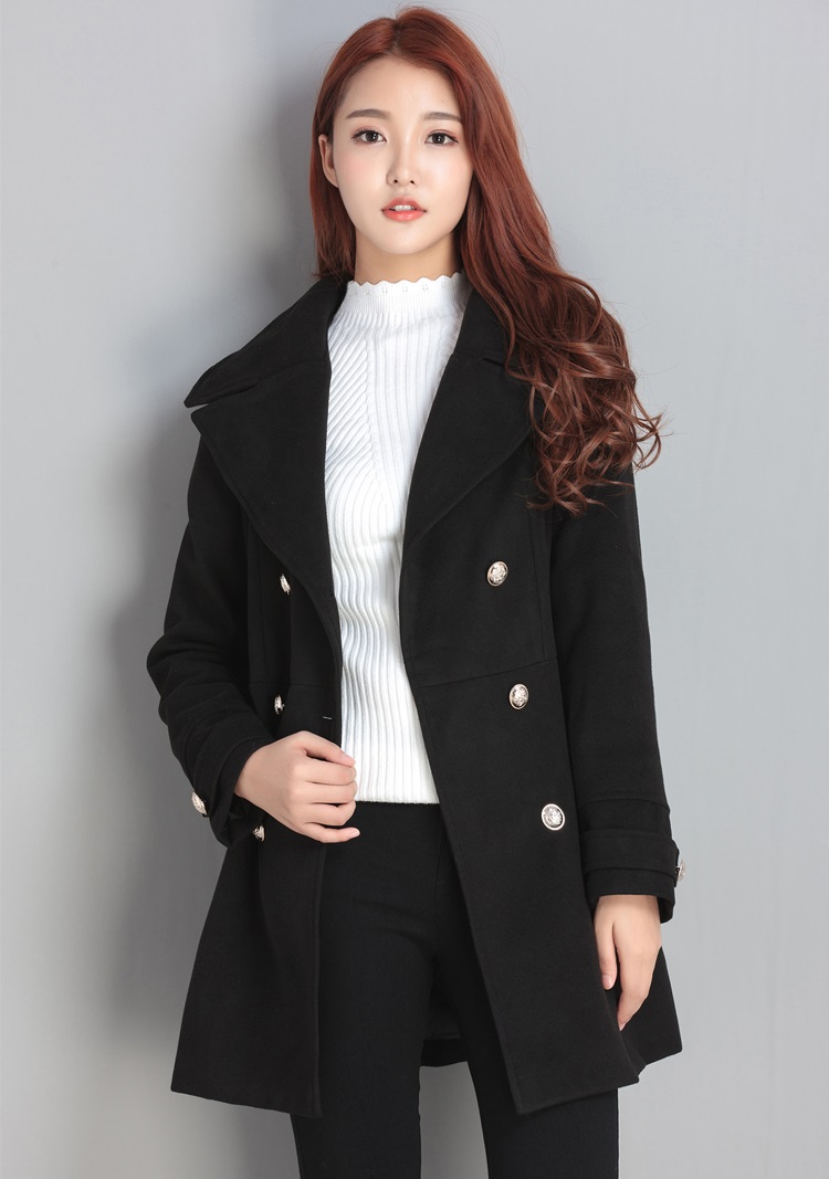 พร้อมส่ง - เสื้อโค้ทผ้าวูลกันหนาว CT136 (สีดำ)