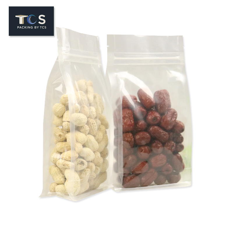 ถุงซิปล็อคตั้งได้ เนื้อพลาสติกใส พับข้าง ฐานเรียบ