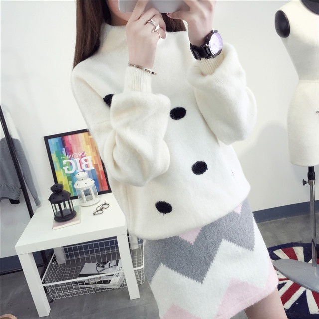 พรีออเดอร์ - เสื้อไหมพรมแฟชั่นลายจุด Pre - ST730 (สีขาว)