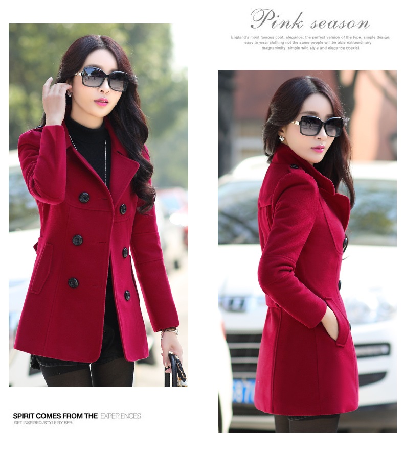 พร้อมส่ง - เสื้อโค้ทผ้าวูล CT126 (สีแดงไวน์)