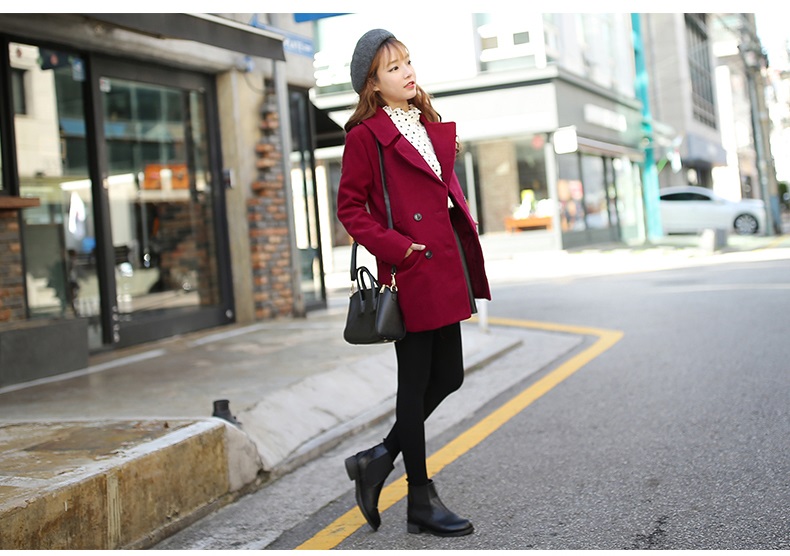 พร้อมส่ง - เสื้อโค้ทผ้าวูลกันหนาว CT116 (สีแดง)