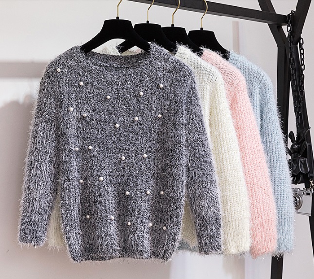 พร้อมส่ง - เสื้อไหมพรมฟรุ้งฟริ้งแขนยาว ST216 (สีเทา)