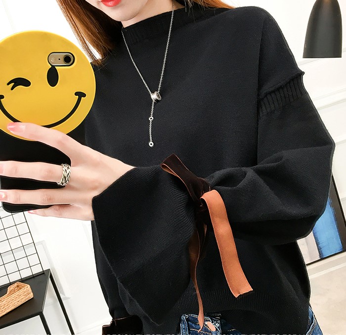 พร้อมส่ง - เสื้อไหมพรมแขนยาว ST193 (สีดำ)