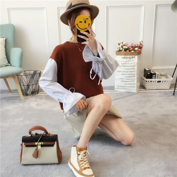 พร้อมส่ง - เสื้อไหมพรมแฟชั่น ST177 (สีน้ำตาล)