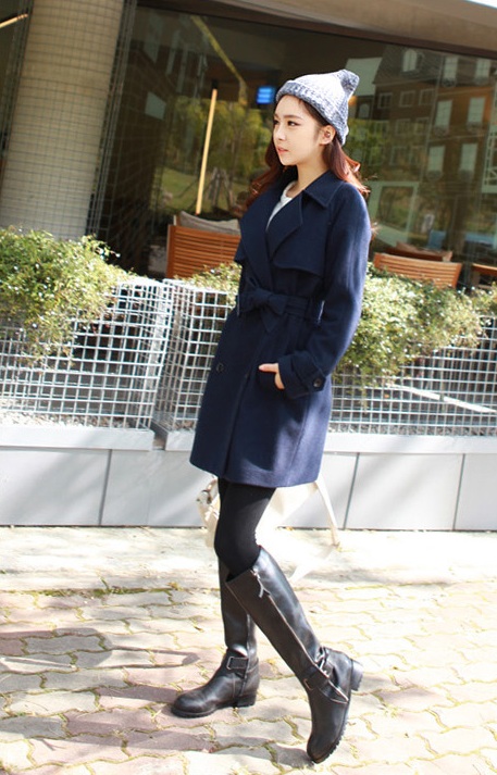 พร้อมส่ง - เสื้อโค้ทผ้าวูล CT166 (สีกรม)