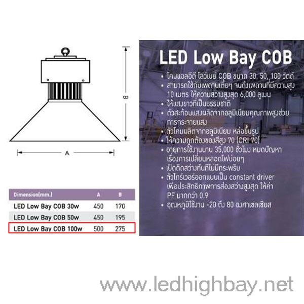 โคมโลว์เบย์ LED EVE รุ่น COB 100w