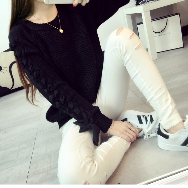 พร้อมส่ง - เสื้อไหมพรมแขนยาว ST167 (สีดำ)