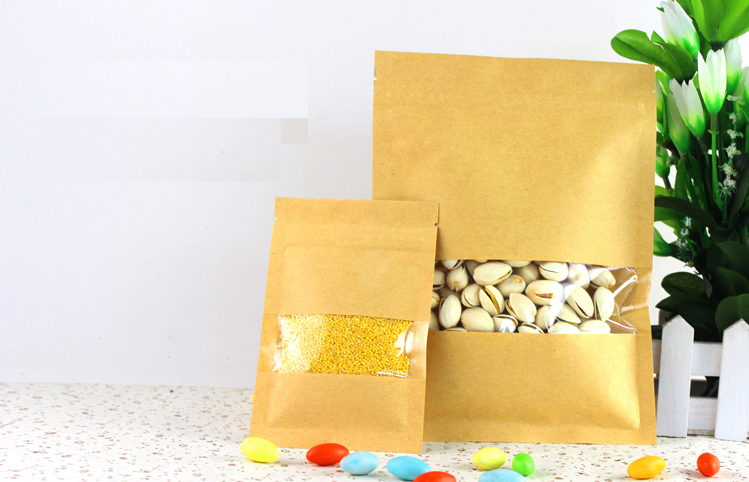 ถุงคราฟท์ซิปล็อคตั้งไม่ได้ (ก้นแบน) - เปิดช่องหน้าต่างสี่เหลี่ยมใส