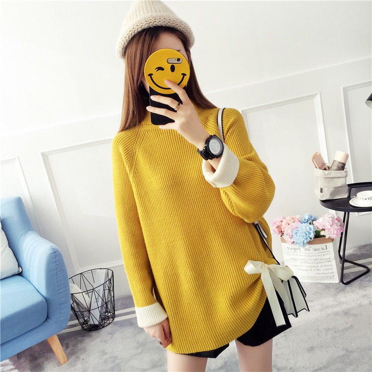 พร้อมส่ง - เสื้อไหมพรมแฟชั่น ST182 (สีเหลือง)