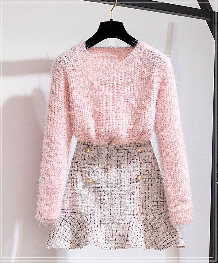 พร้อมส่ง - เสื้อไหมพรมฟรุ้งฟริ้งแขนยาว ST215 (สีชมพู)