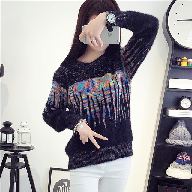 พรีออเดอร์ - เสื้อไหมพรมแฟชั่นแขนยาว Pre - ST648 (สีดำ)