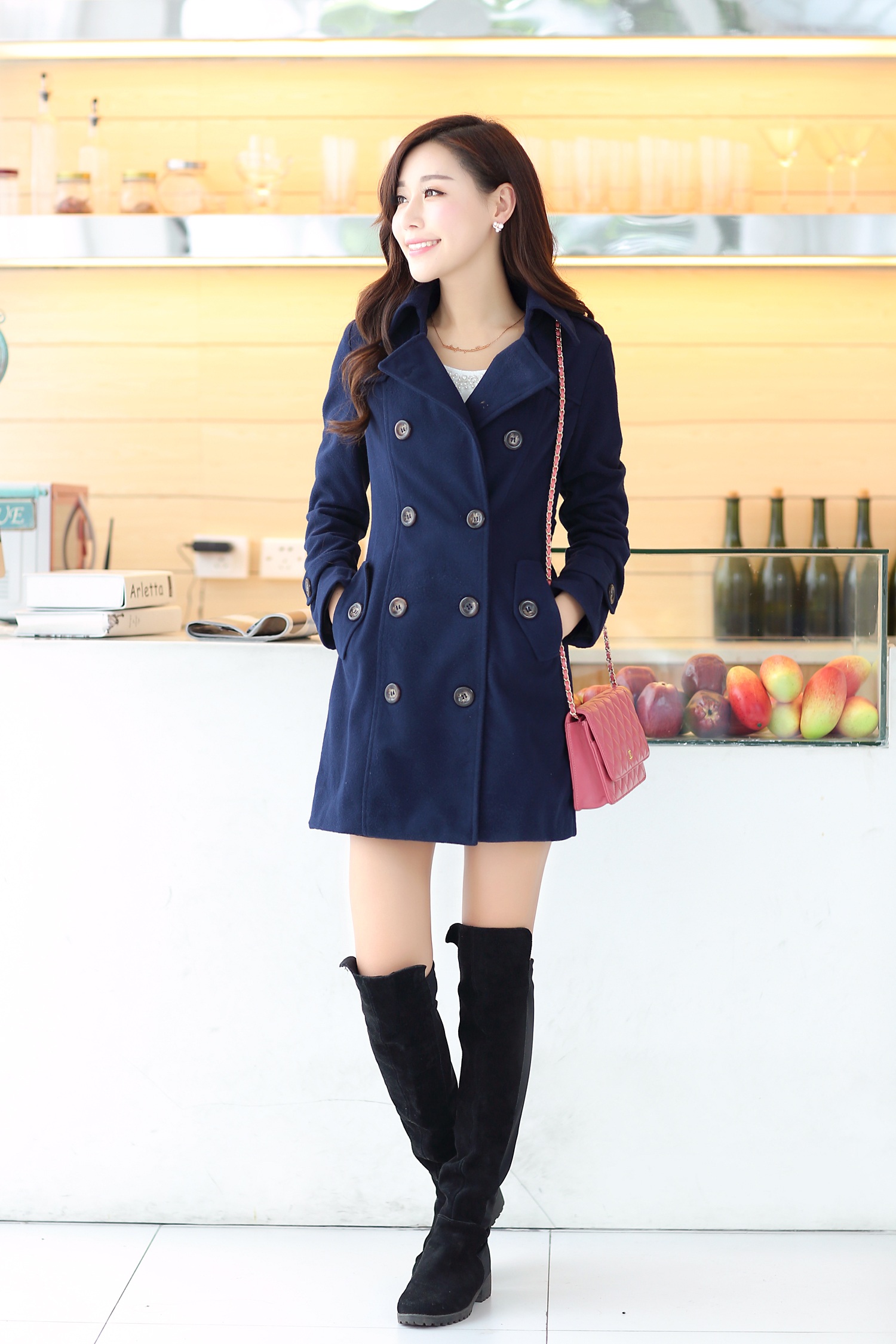 พร้อมส่ง - เสื้อโค้ทผ้าวูลกันหนาว CT151 (สีกรม)