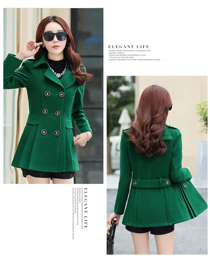 พรีออเดอร์ - เสื้อโค้ทผ้าวูลกันหนาว Pre - CT723 (สีเขียว)