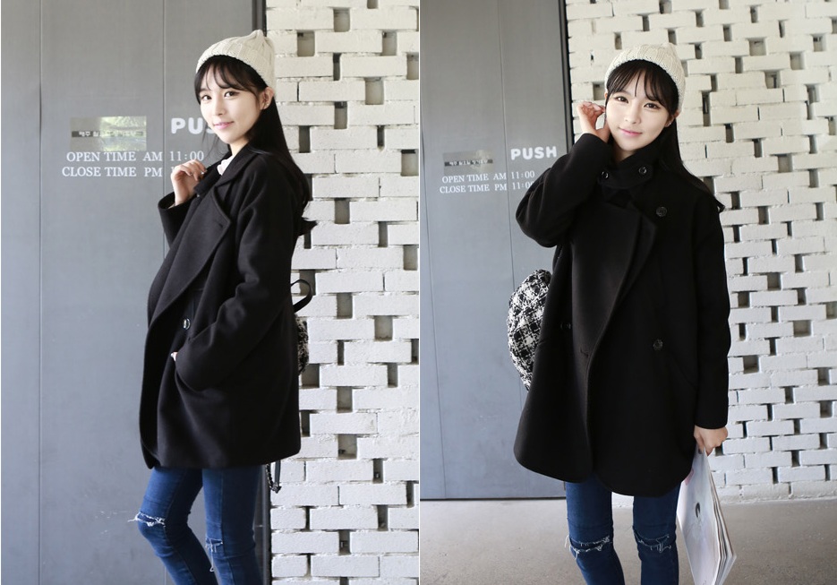 พรีออเดอร์ - เสื้อโค้ทผ้าวูลกันหนาว Pre - CT611 (สีดำ)