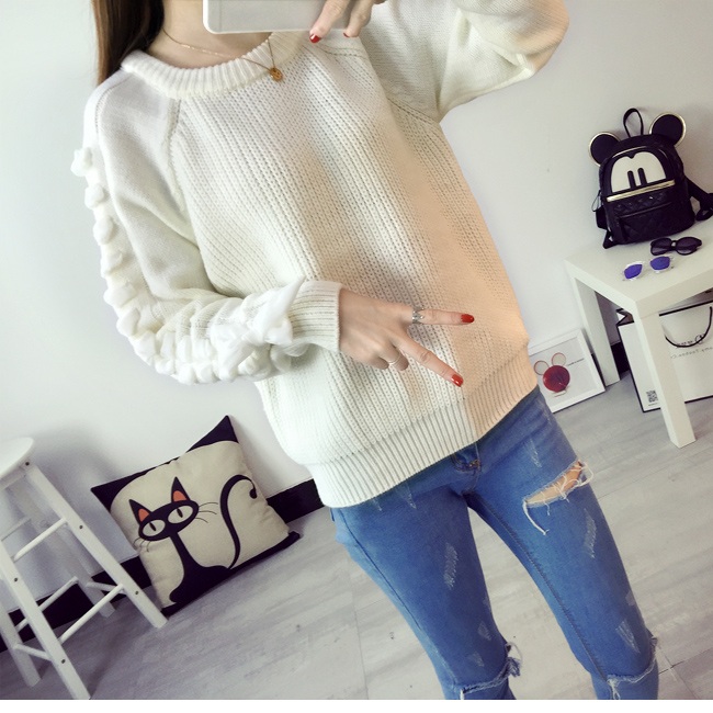 พร้อมส่ง - เสื้อไหมพรมแขนยาว ST166 (สีขาว)