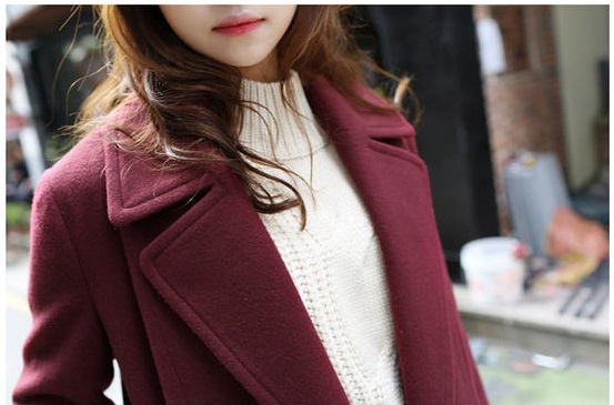 พร้อมส่ง - เสื้อโค้ทผ้าวูลกันหนาว CT132 (สีแดงไวน์)