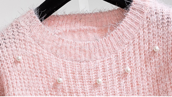 พร้อมส่ง - เสื้อไหมพรมฟรุ้งฟริ้งแขนยาว ST215 (สีชมพู)